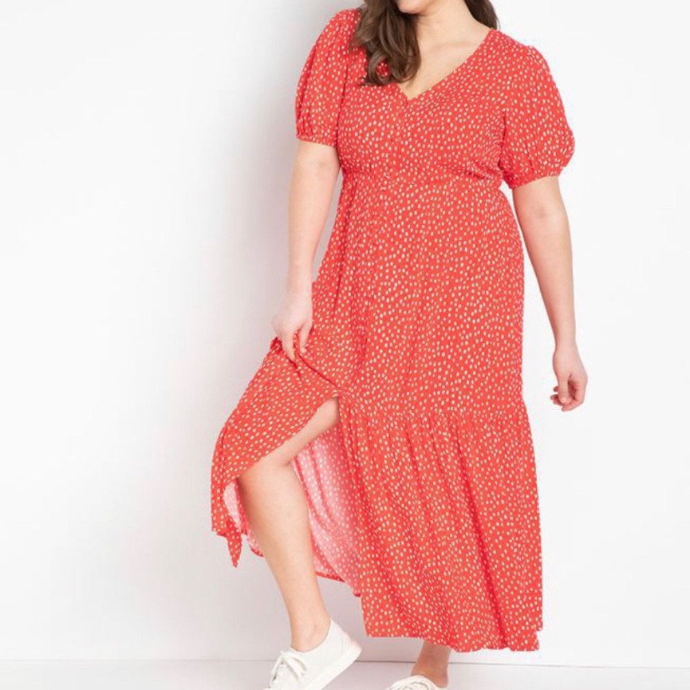 ELOQUII Button Front Flounce Hem Dress